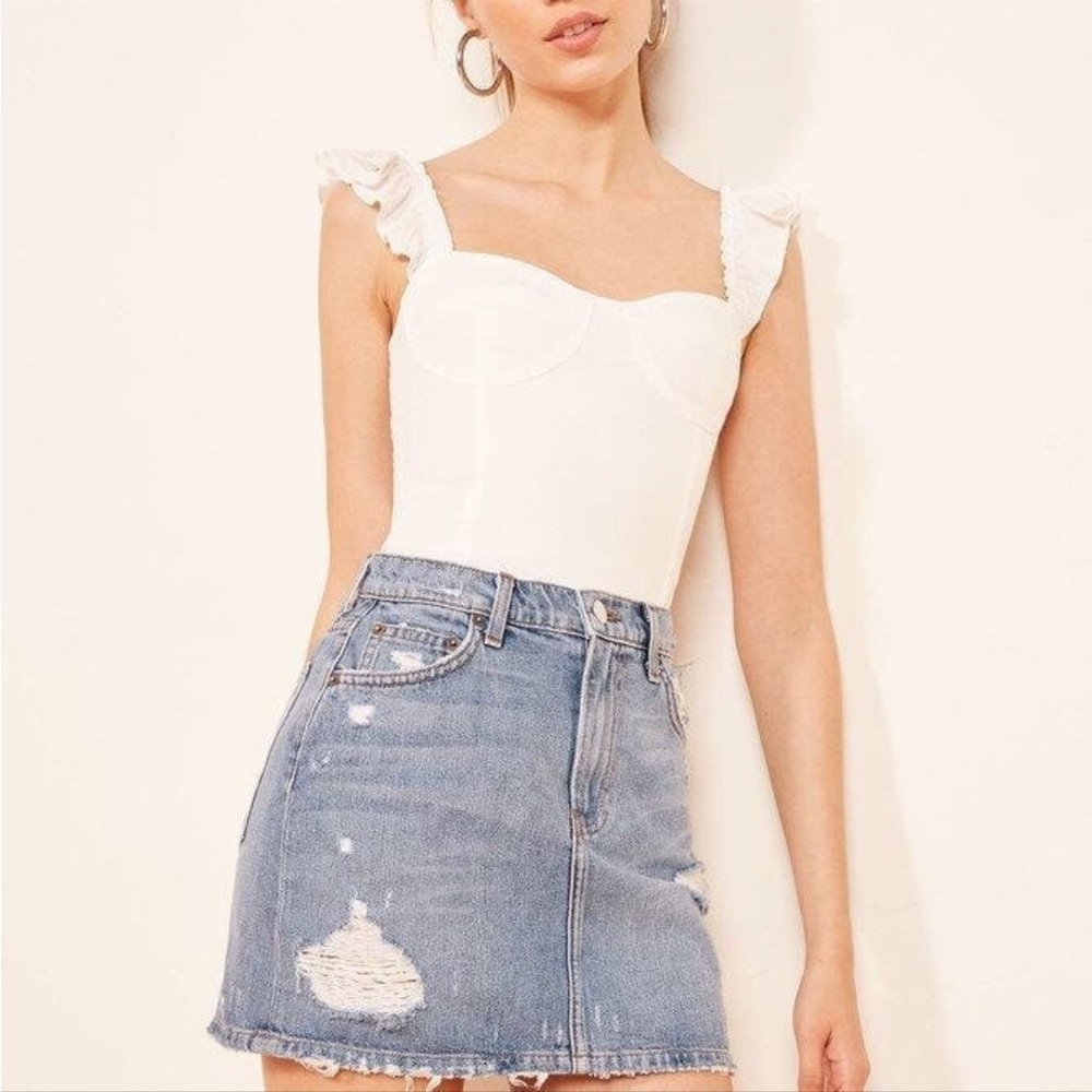LIKE NEW Reformation Ella denim mini skirt